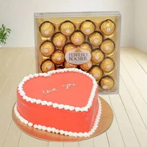 Heart Shape Strawberry Cake and Chocolate Combo