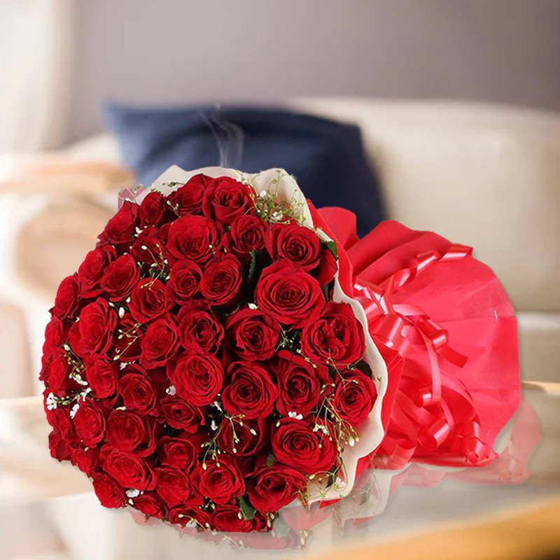 Vivid 50 Roses Bouquet - WishingCart